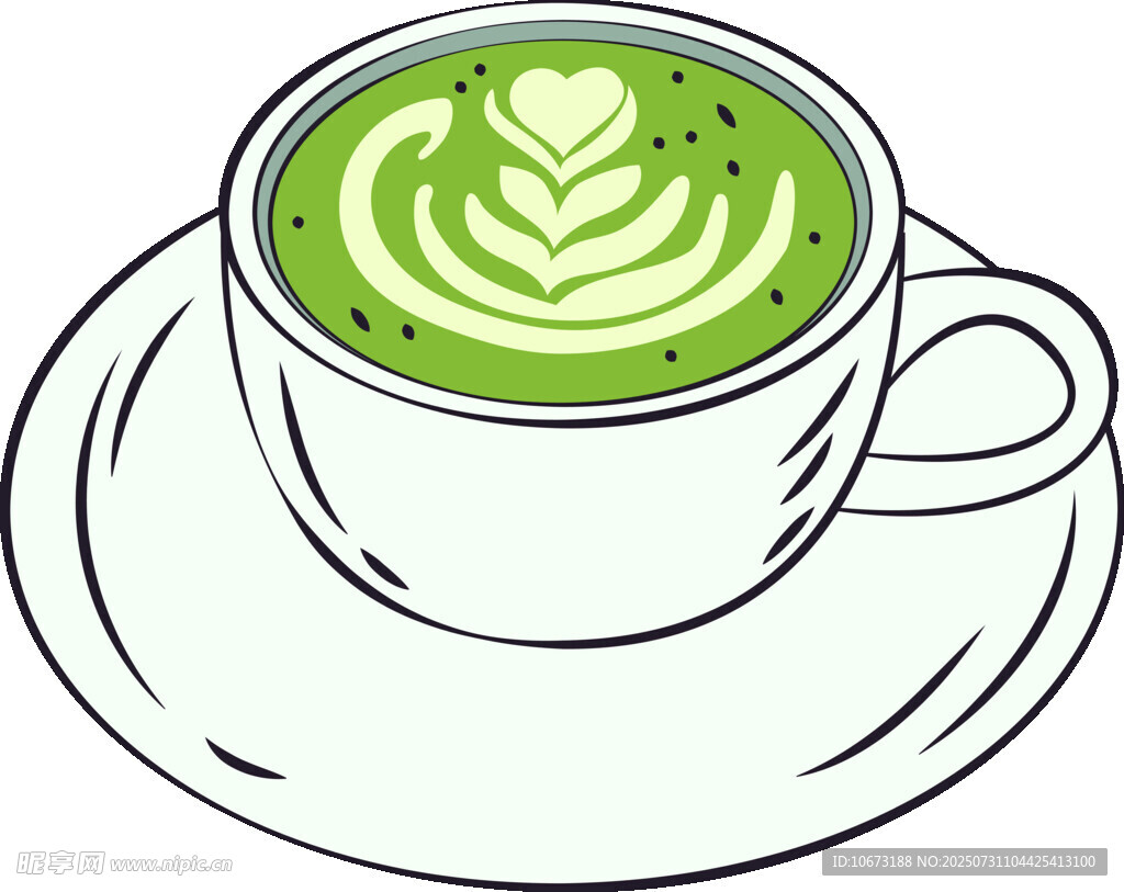 手绘抹茶拿铁咖啡杯图案