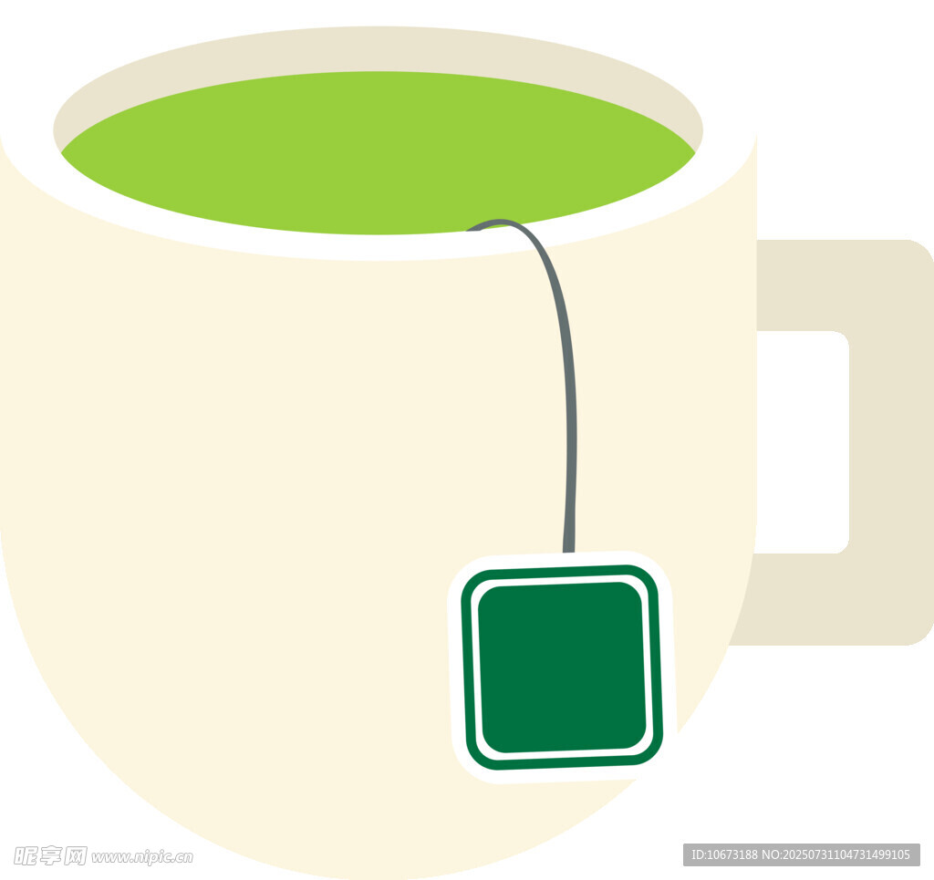 白色茶杯中的袋泡绿茶