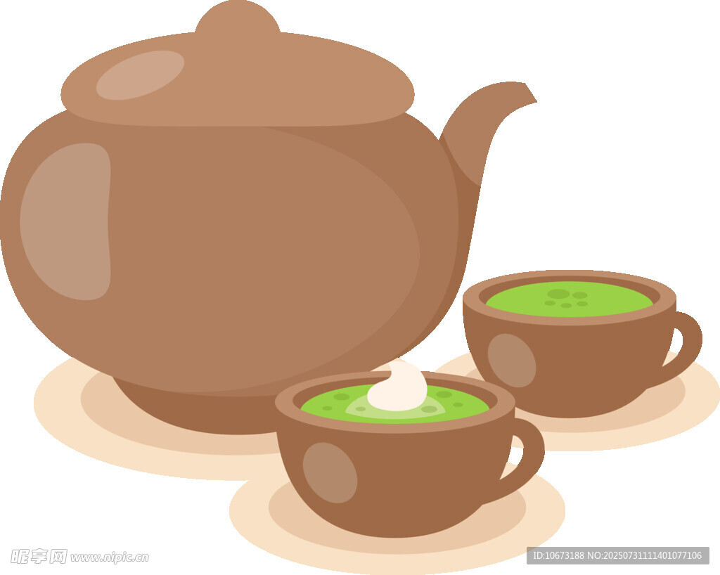 棕色茶壶配两杯绿茶