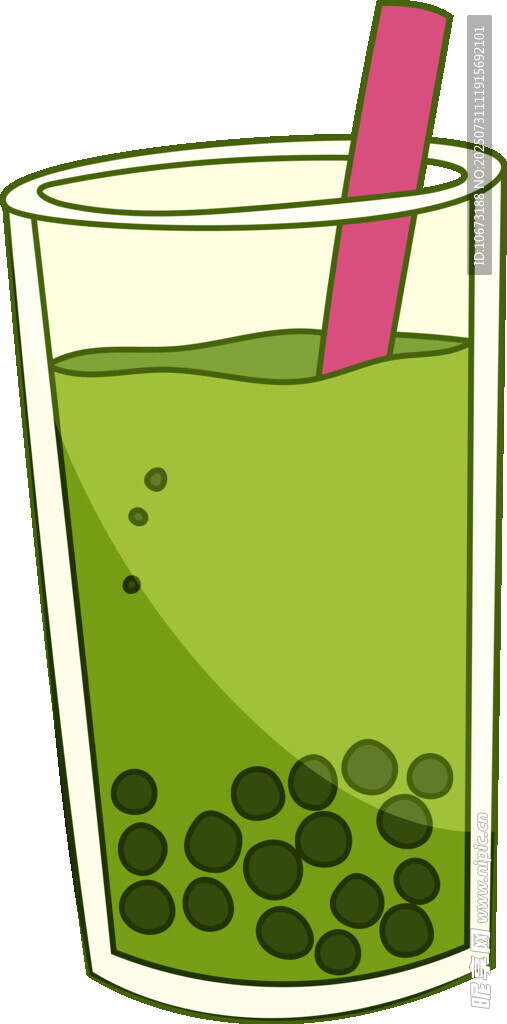 绿色珍珠奶茶插画