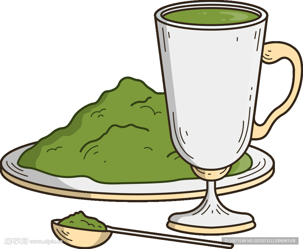 抹茶饮品与抹茶粉特写