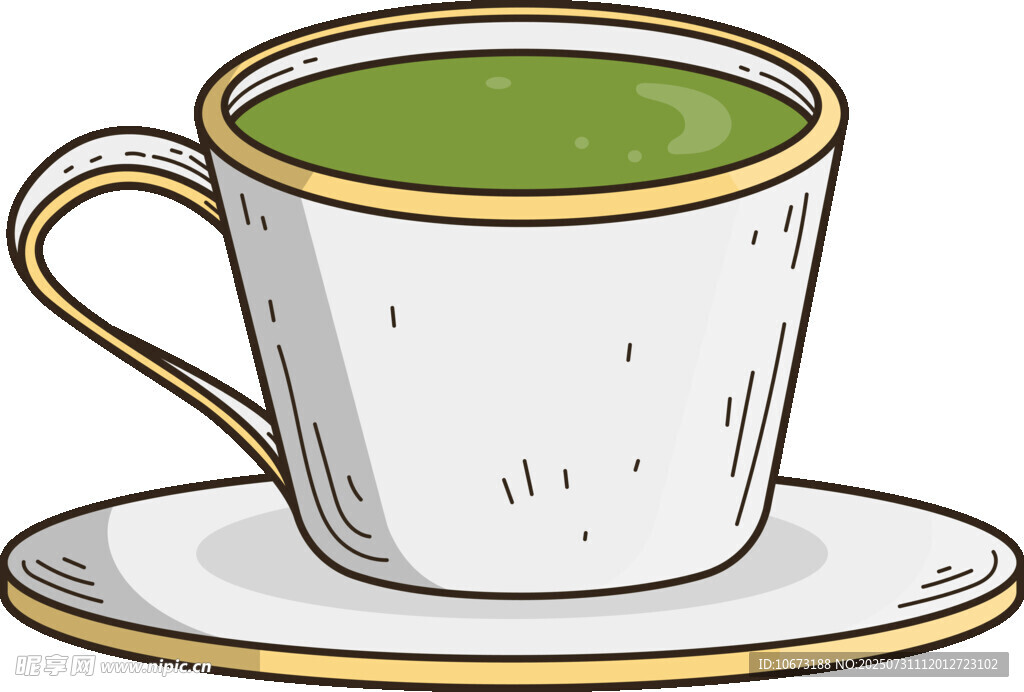 手绘白色金边绿茶杯