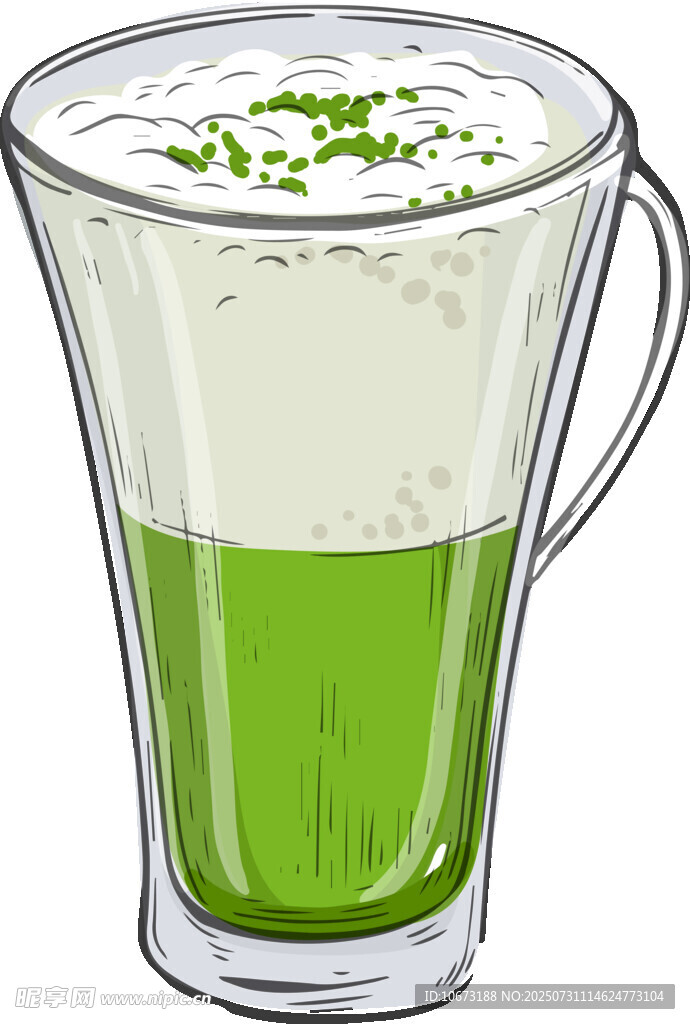 抹茶拿铁饮品插画