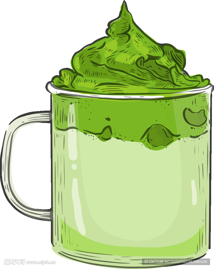 抹茶拿铁饮品插画