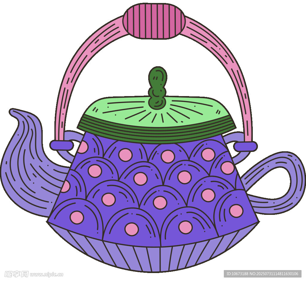 手绘紫色花纹茶壶图案