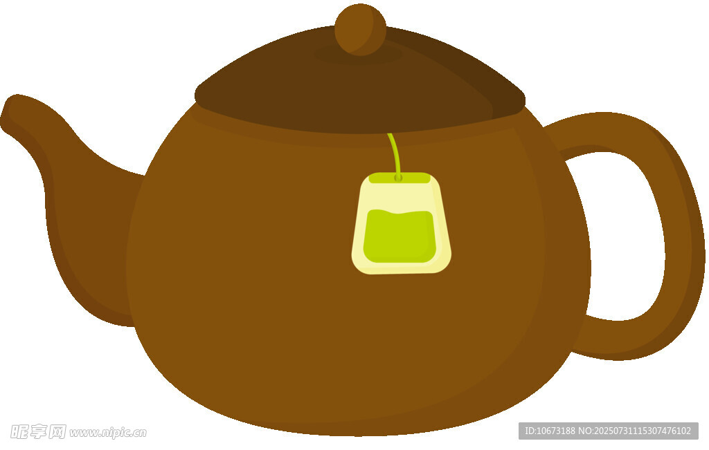棕色茶壶挂着茶包