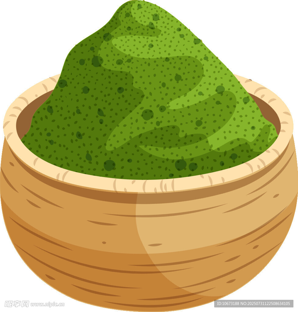 木碗中的绿色粉末