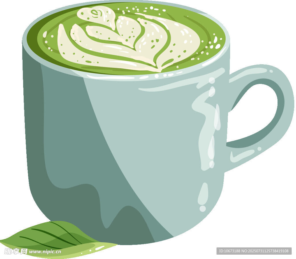 手绘抹茶拿铁咖啡杯插画