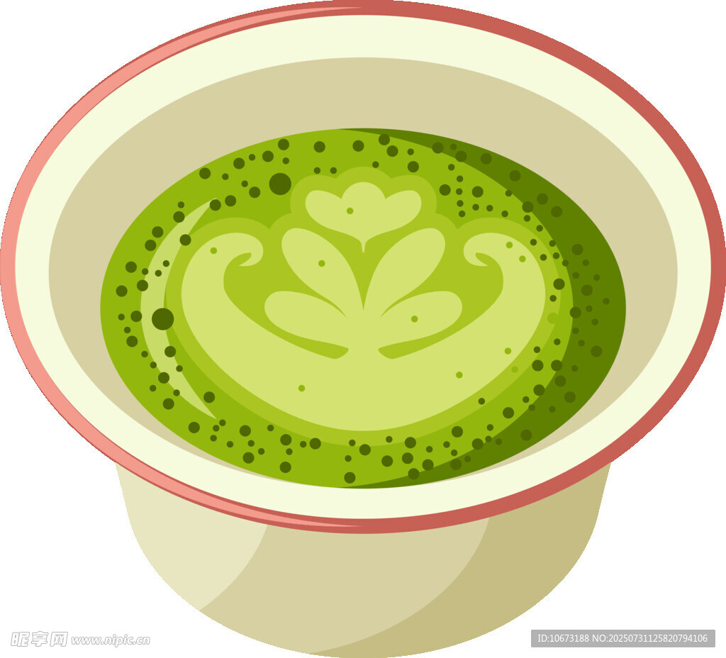 卡通风格抹茶拿铁饮品图