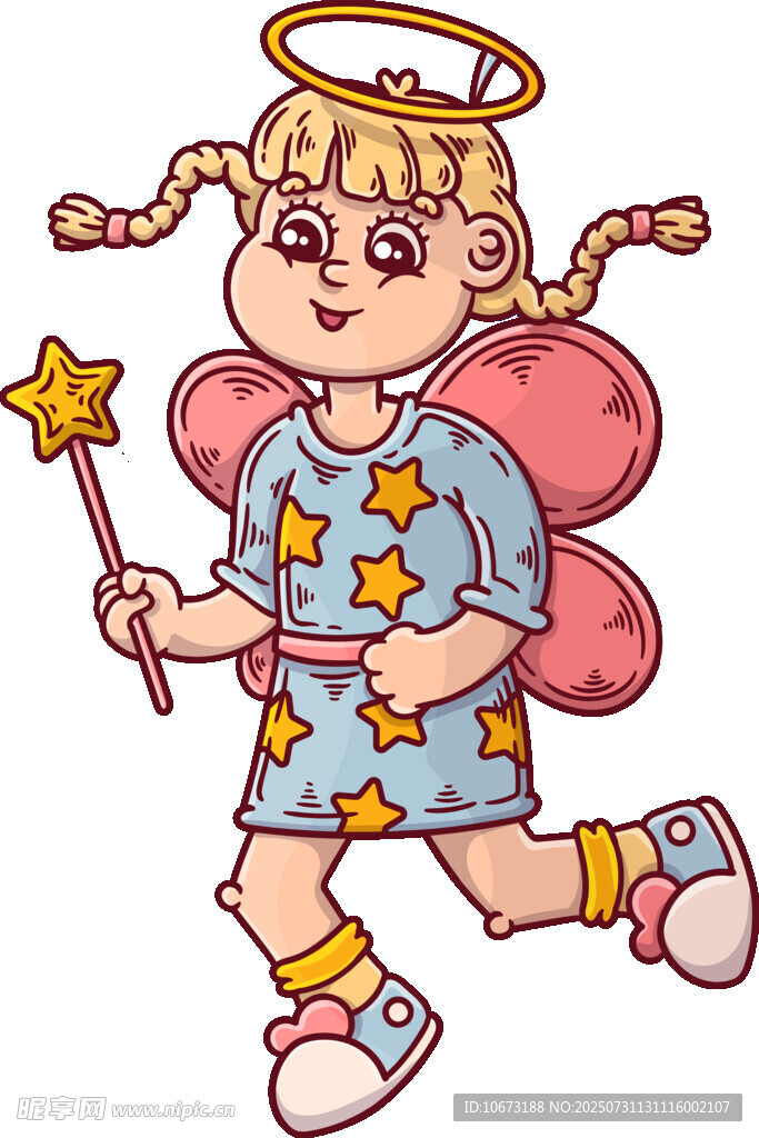 可爱小天使持魔杖奔跑