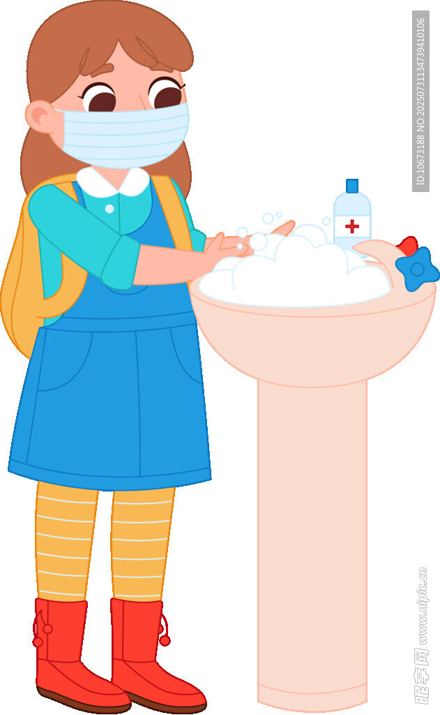 女孩洗手戴口罩讲卫生