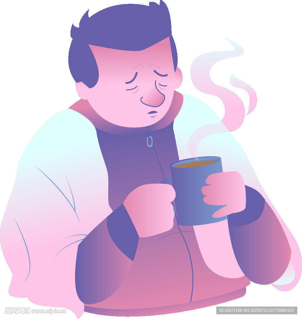 男子惬意捧杯享受热饮