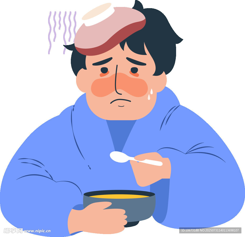 生病男子卧床吃粥