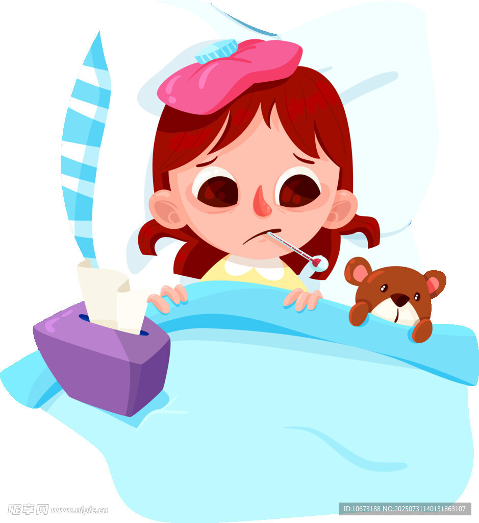 生病卧床的小女孩