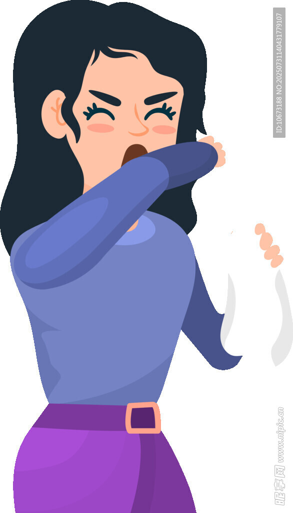 女子用纸巾擤鼻涕