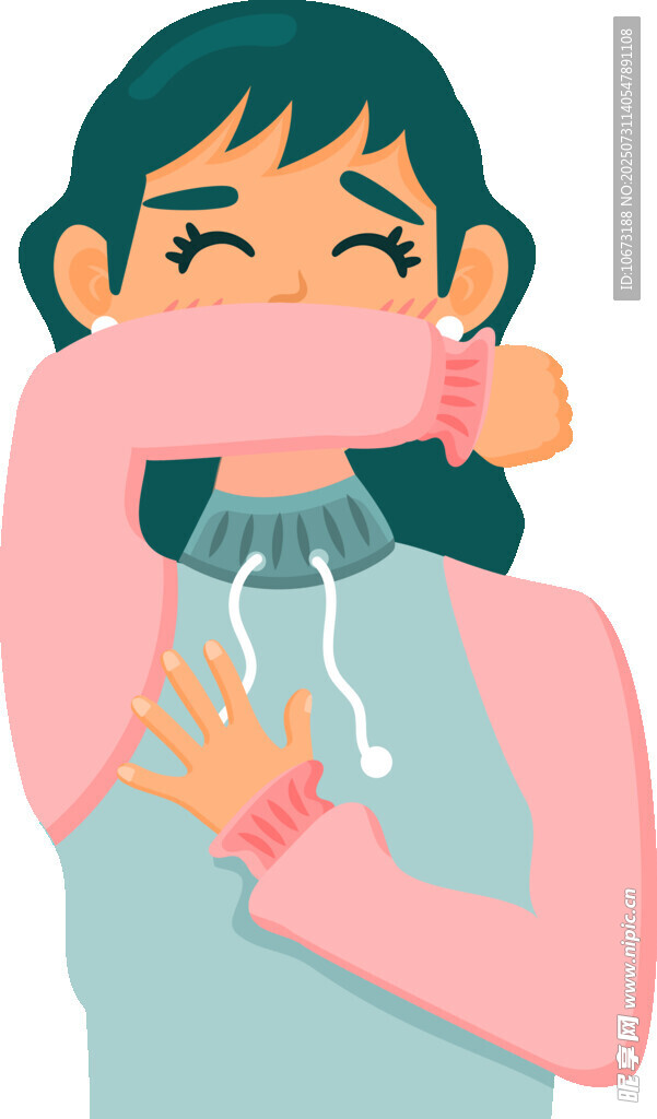 女孩用衣袖捂嘴开心笑