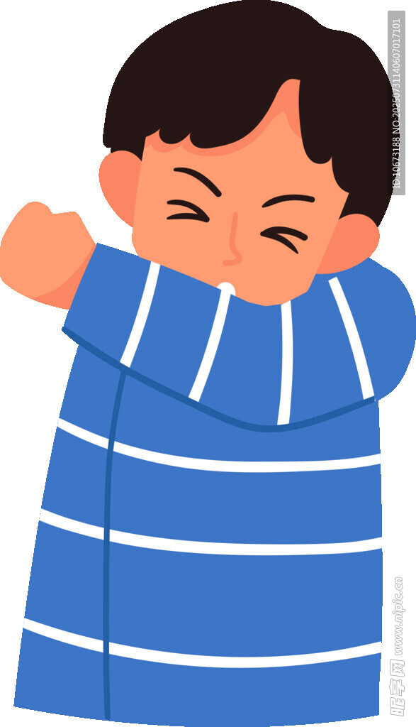 捂嘴笑的条纹衣小男孩
