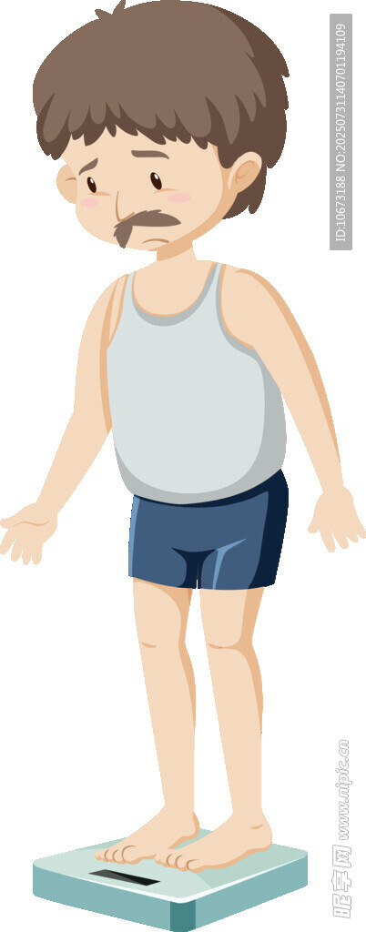 男孩站在秤上显焦虑