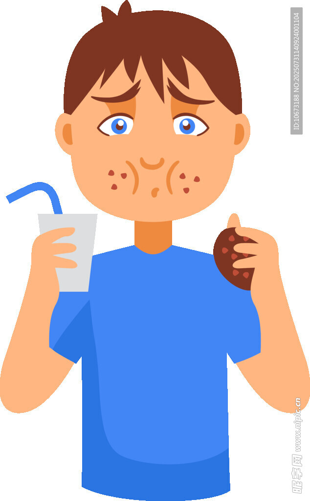男孩手持饮料与面包