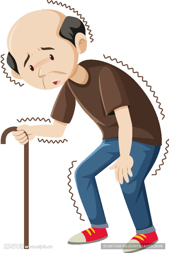 老人拄拐弯腰显疲惫