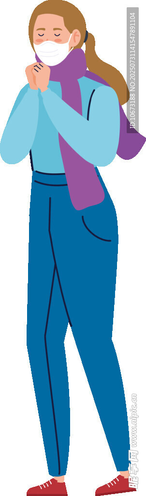 戴口罩咳嗽的女士