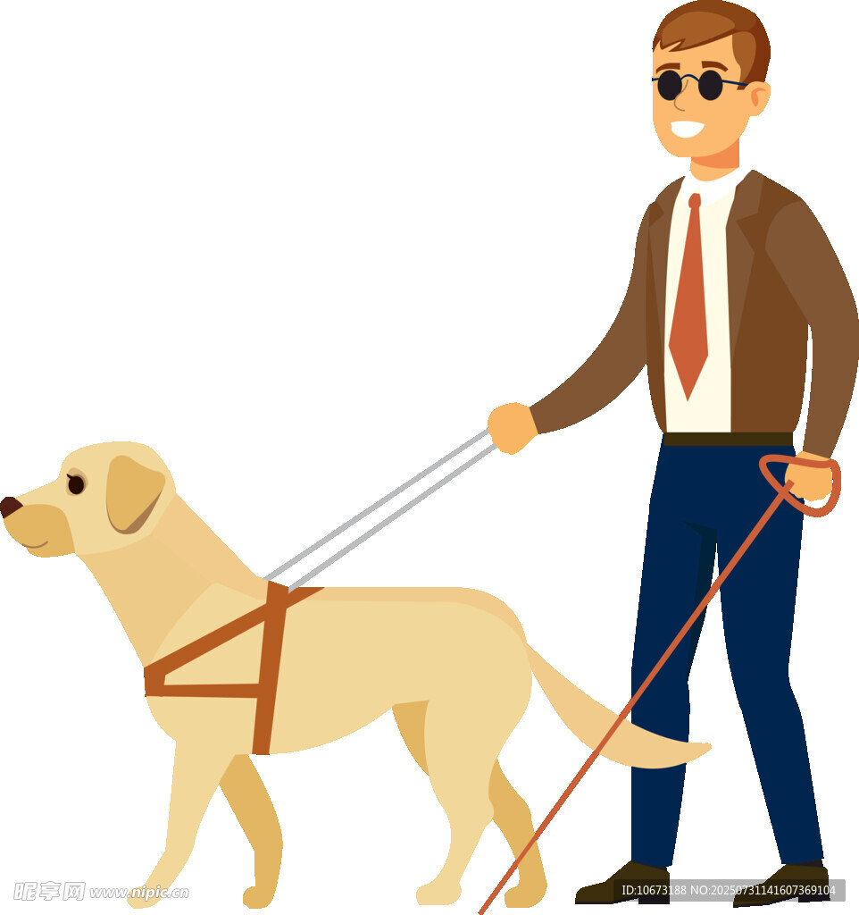 男子牵着导盲犬出行