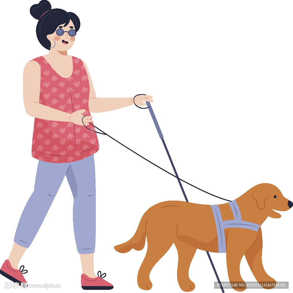 女子牵导盲犬出行