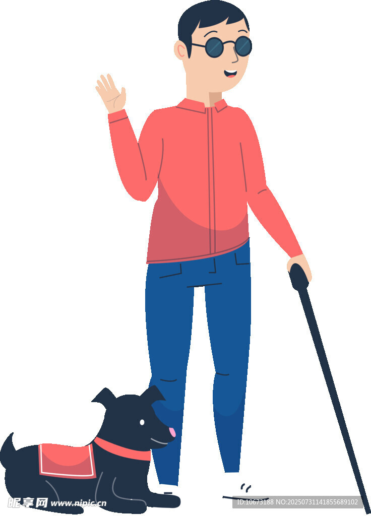 盲人男子与导盲犬出行