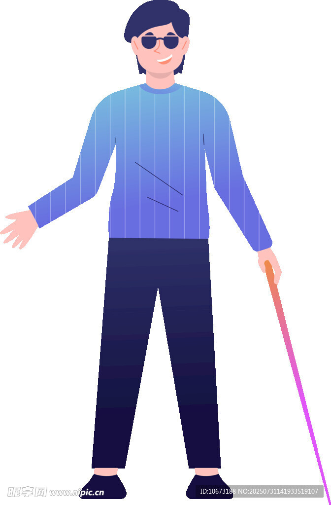 盲人男子持杖站立