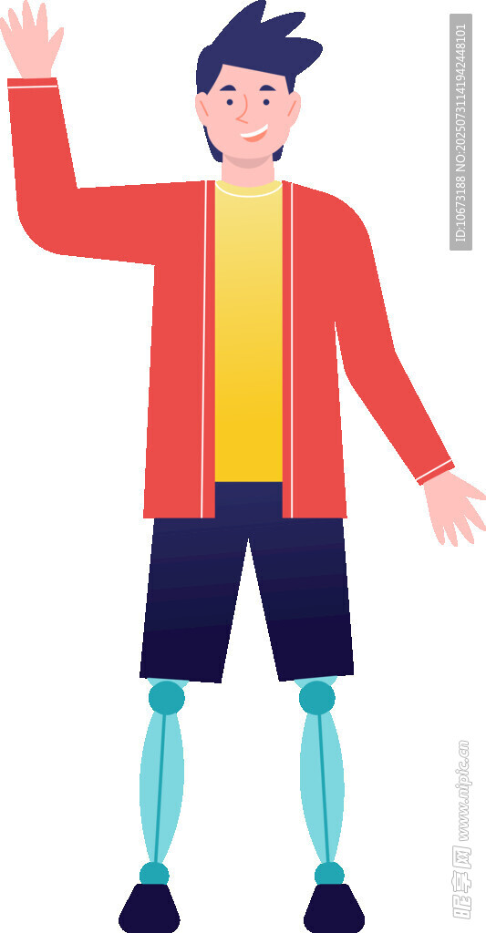 戴假肢男子活力挥手