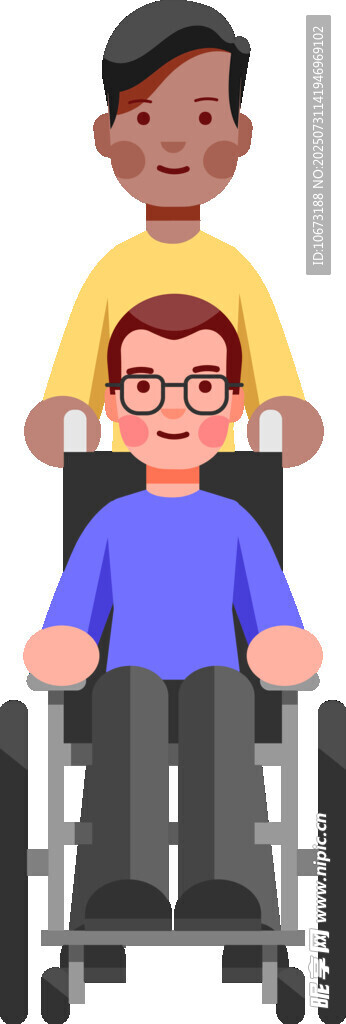 男孩助力坐轮椅的伙伴