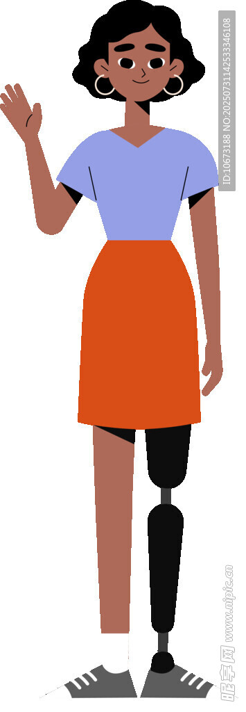 自信的假肢女孩挥手示意