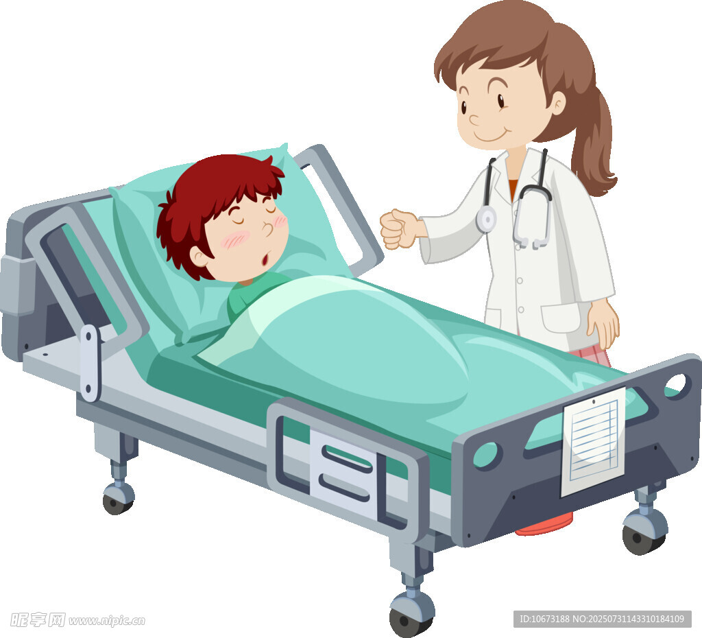 医生床边关怀生病小男孩