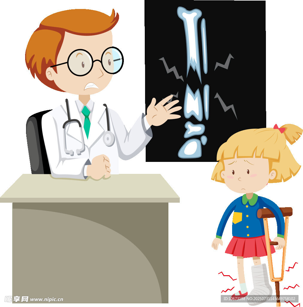 医生为骨折儿童进行问诊