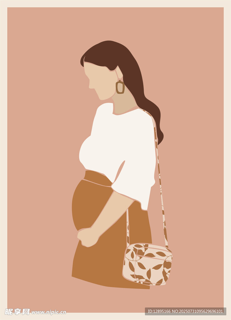 孕妇手提包背影插画