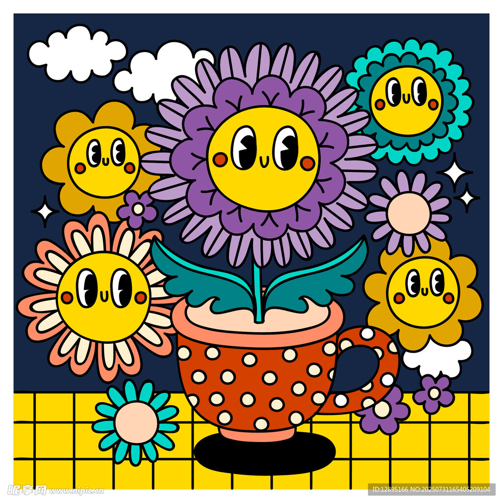 可爱盆栽向日葵插画