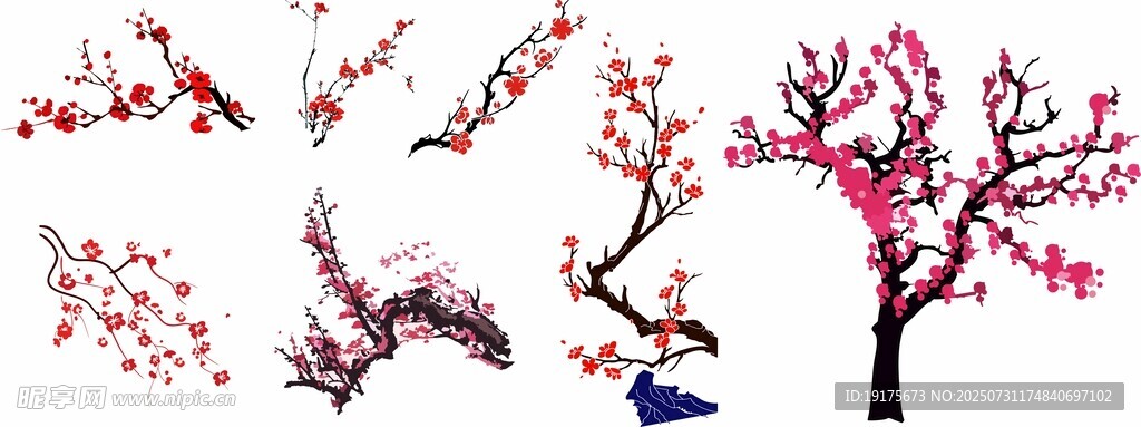 手绘梅花枝与鸟图案