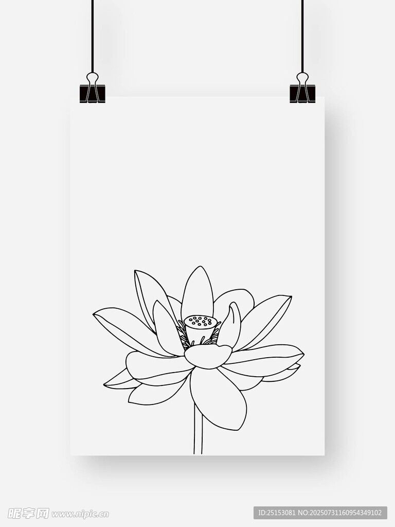 简约线条莲花插画海报