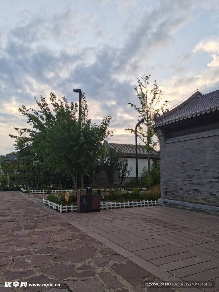 中式庭院景观傍晚景致