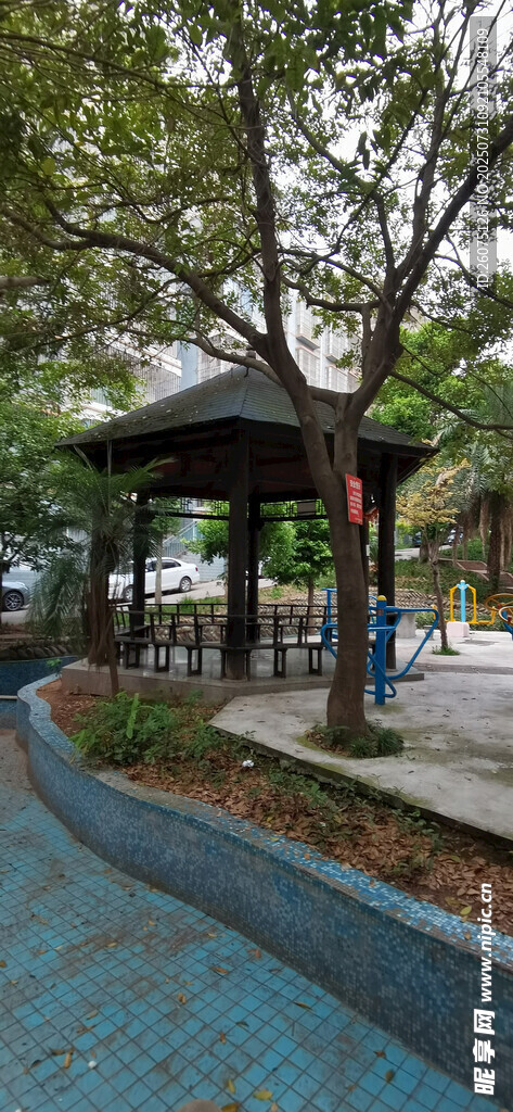 公园中的凉亭与蜿蜒步道