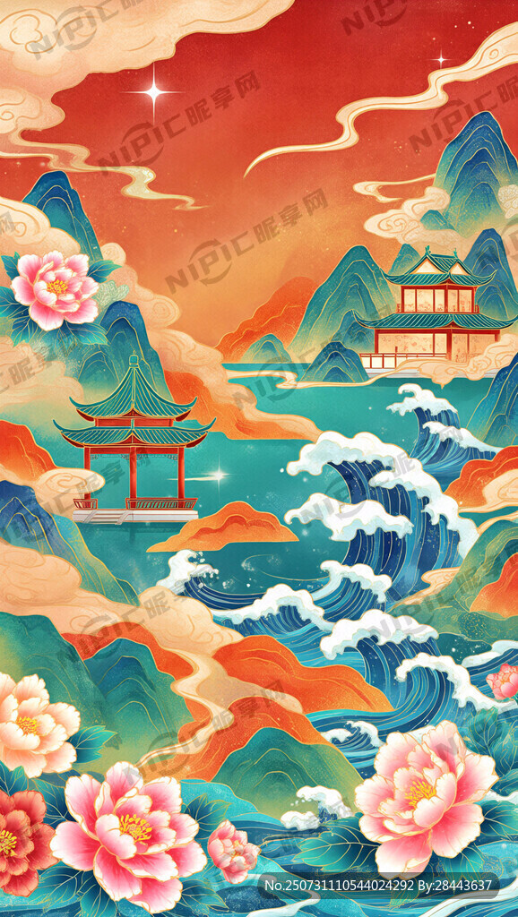 国潮风 风景 无人 无字 海浪