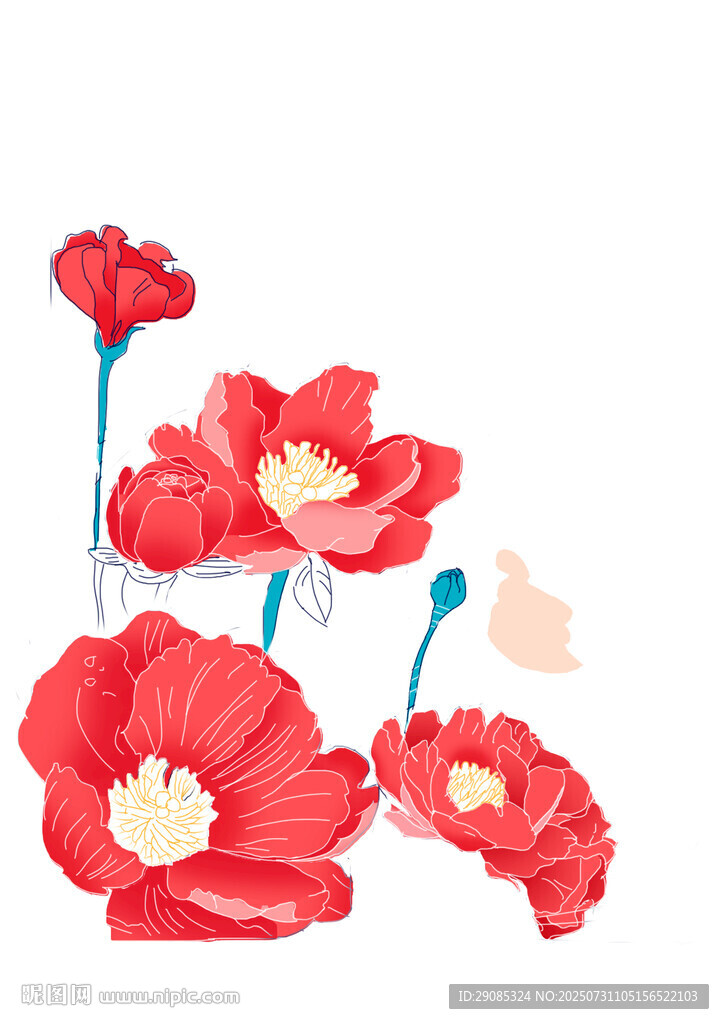 红色花朵手绘扁平插画装饰图案