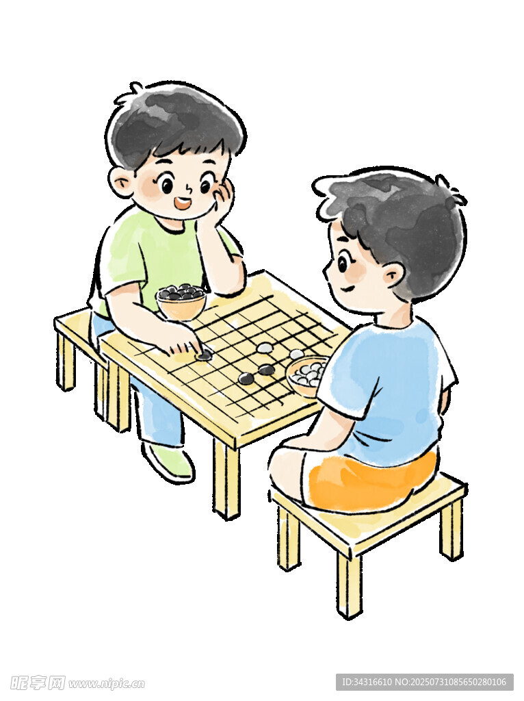 儿童男孩下围棋