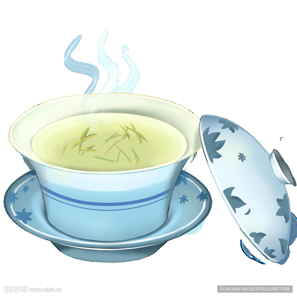青花瓷盖碗中的热茶