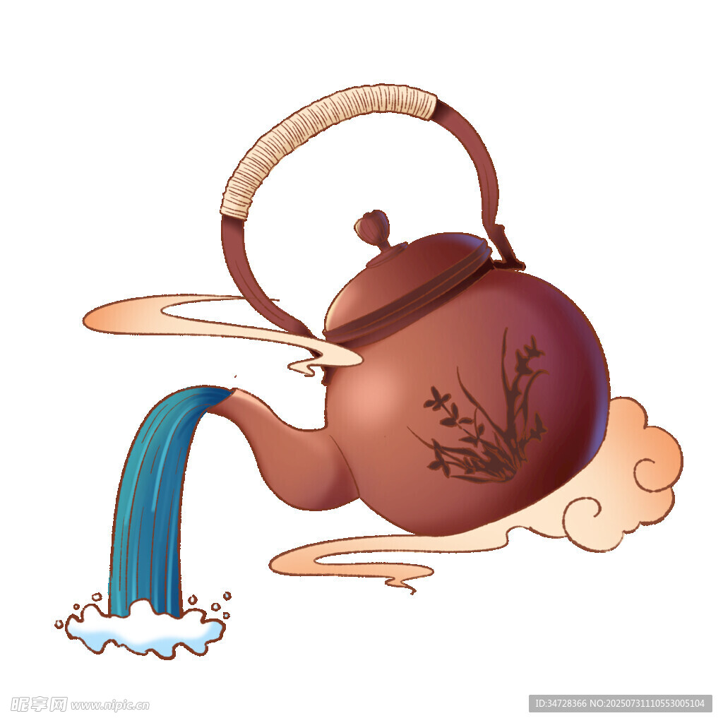 卡通茶壶倒水场景