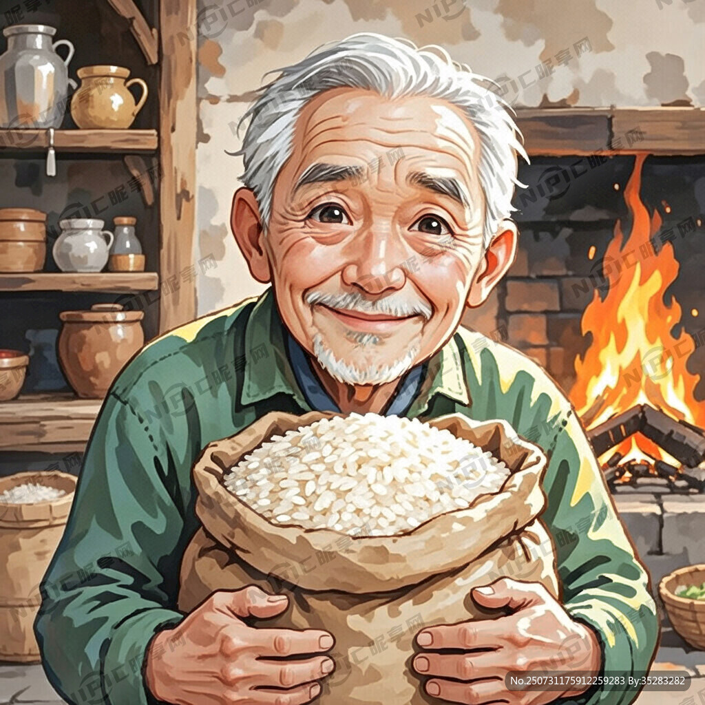 老头抱着大米