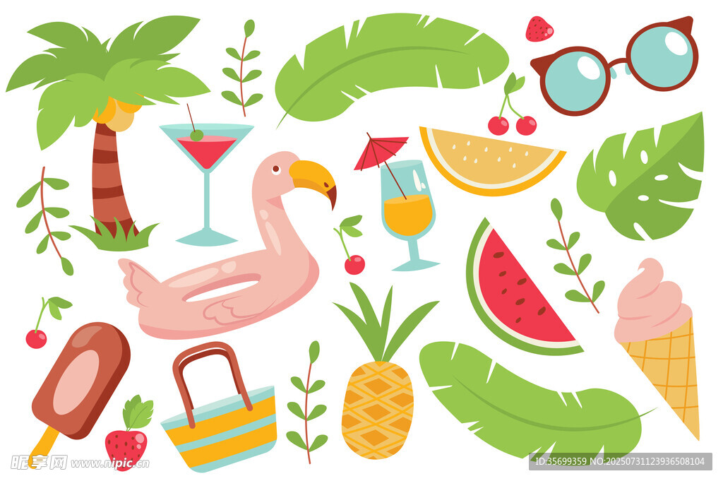 夏日度假元素插画