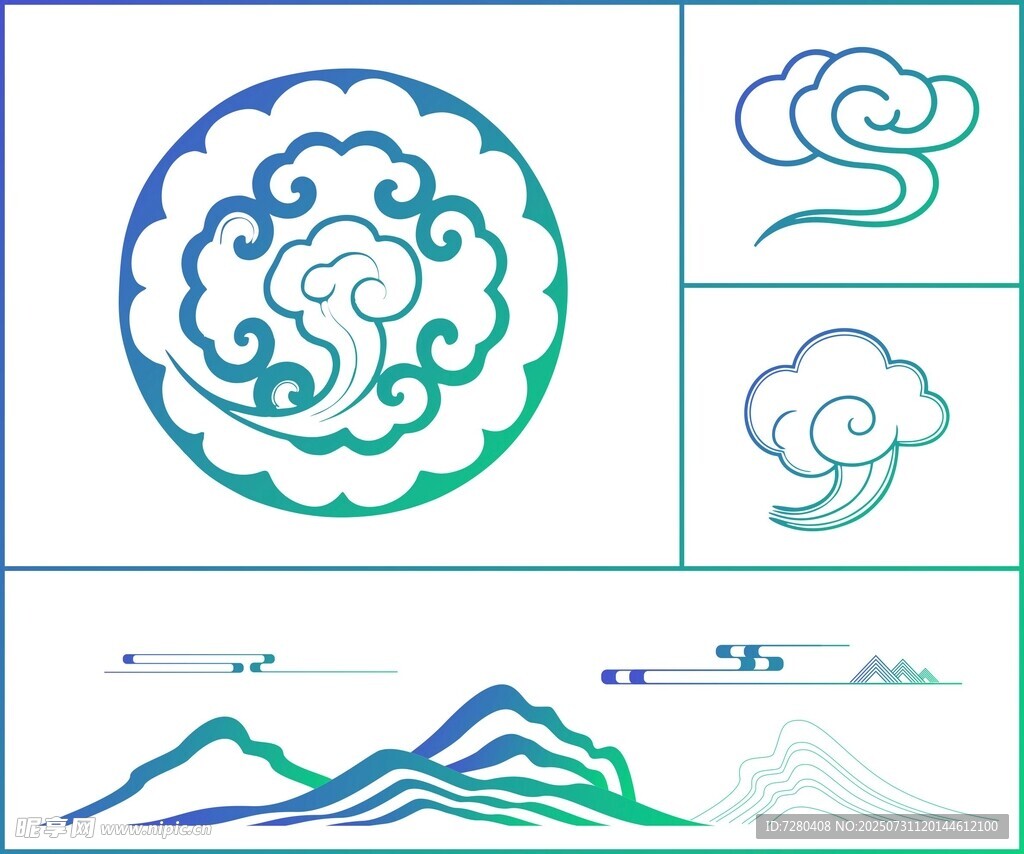 中式传统云纹山水图案设计