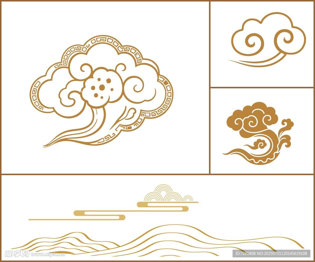 中式古典云纹与山水图案