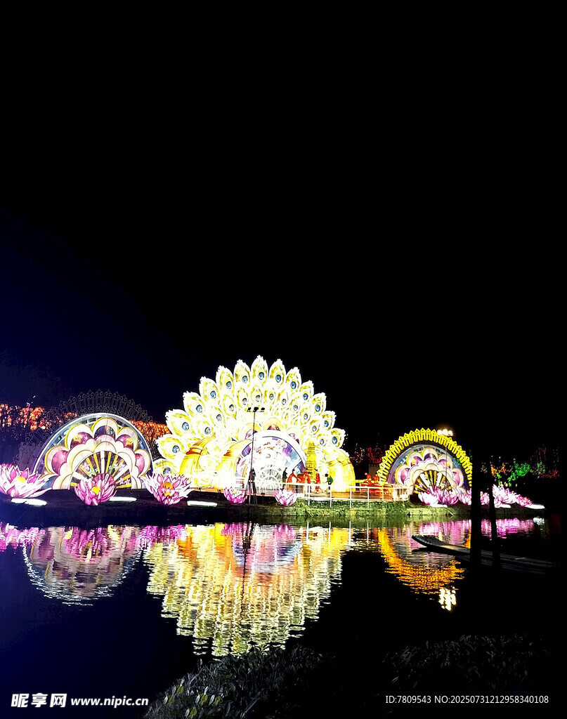 梦幻夜景 灯光秀 倒影画面